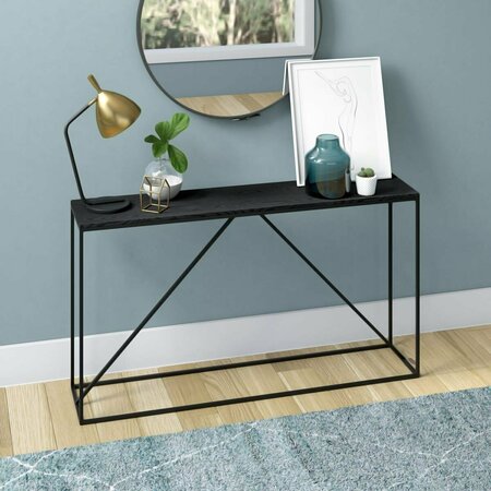 HUDSON & CANAL 55 in. Nia Rectangular Console Table, Blackened Bronze & Black Grain AT1526